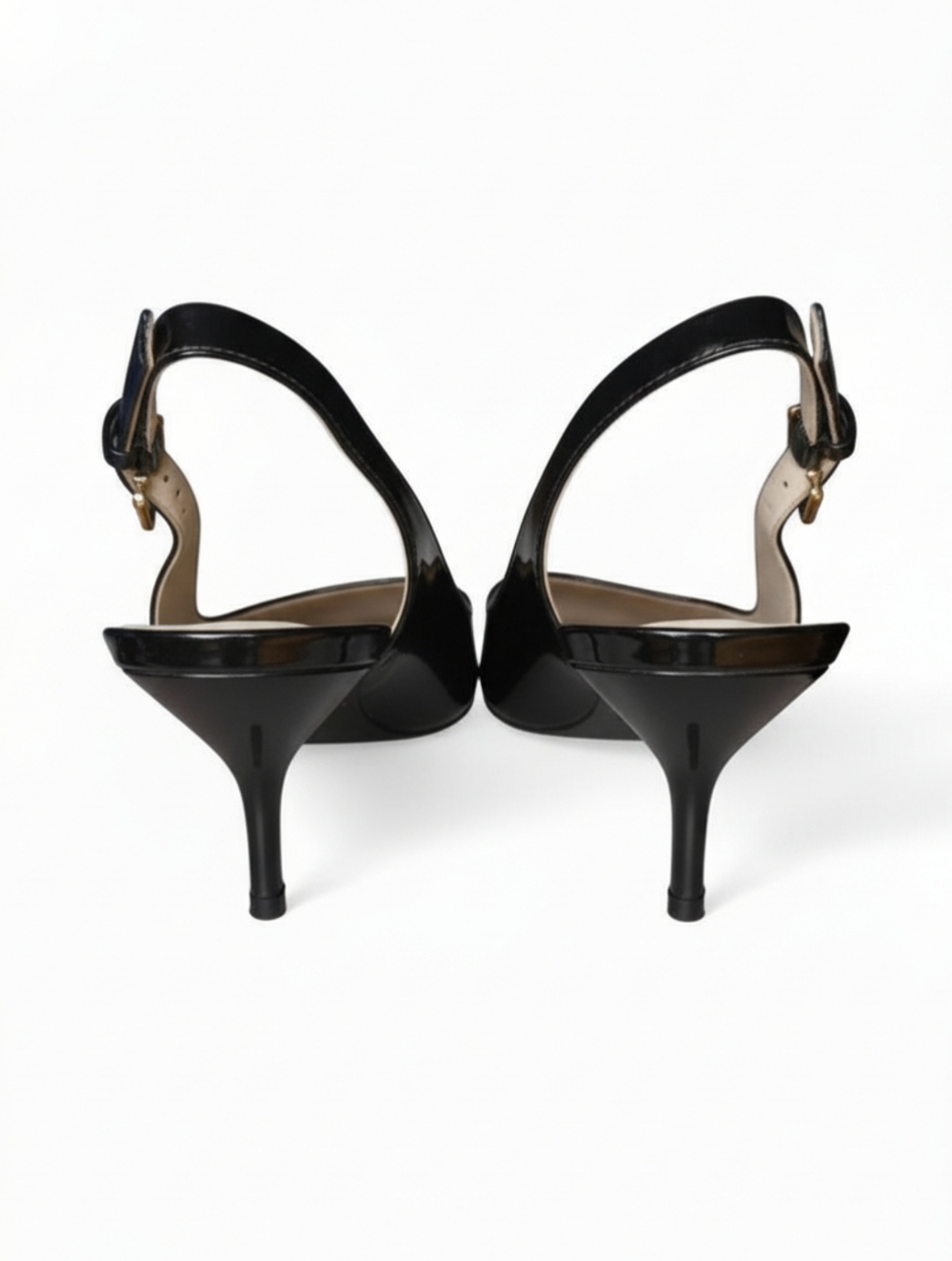 Michael Kors | Kelsey Kitten Slingback | Blk Patent Leather Gold Hardware | Sz 9 - Picture 13 of 14